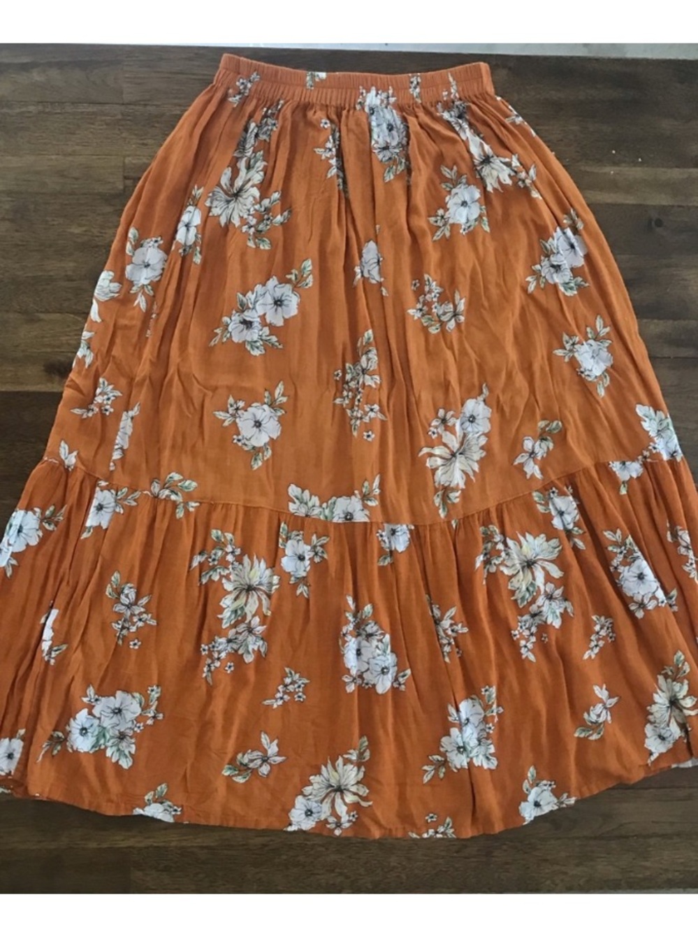 Anthropologie Faithfull the Brand Orange Boho Bergamo Floral Tiered Midi Skirt M